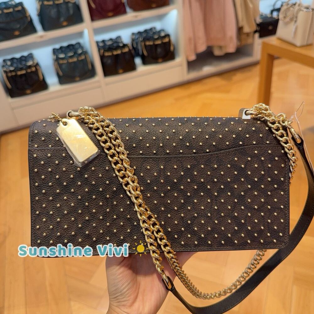 NWT Coach Klare Envelope Crossbody Bag Signature Rivets Gold/Walnut/Black CDB22 - Picture 6 of 9